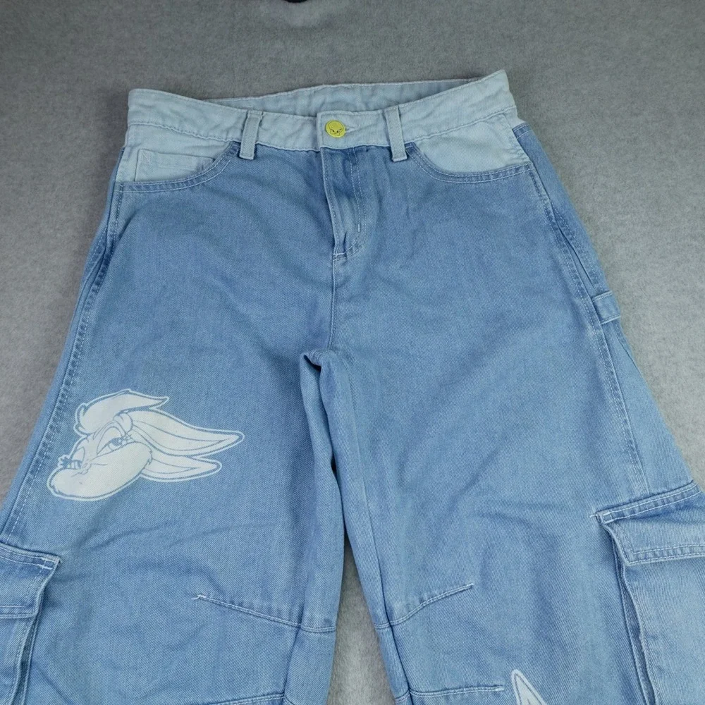 Justice x Looney Tunes Jeans Girls 18 Blue Bugs Bunny Wide Leg Cargo Carpenter